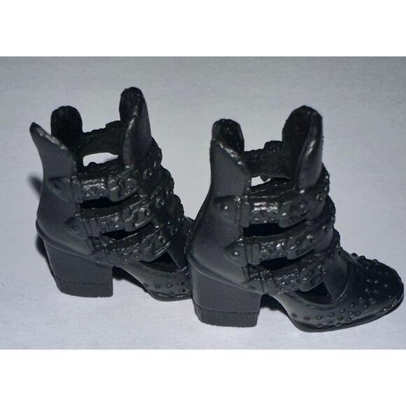 Modern Barbie Black Open Toe Cut Out Ankle Boots Heels Shoes Mattel - Picture 4 of 5